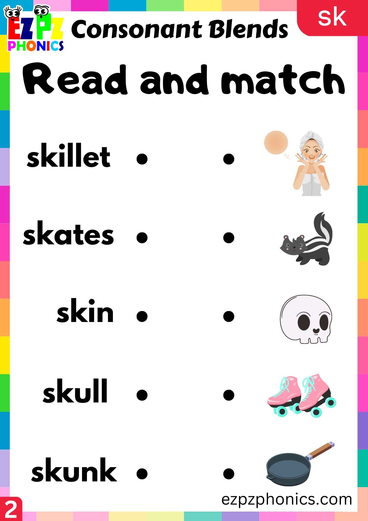 Group2 SK Words Read And Match Phonics Consonant Blends Worksheet